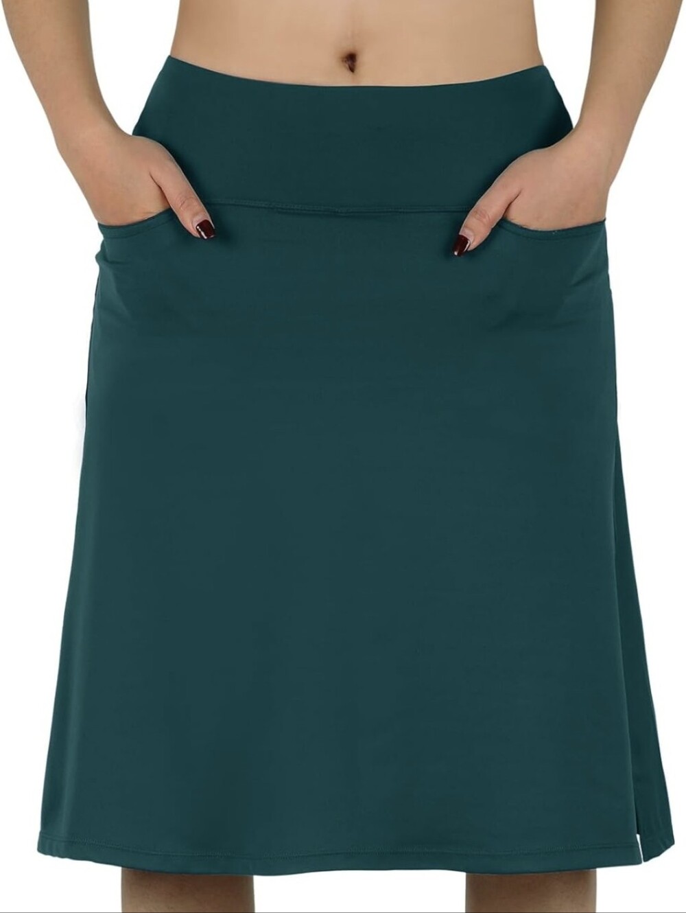 [NWOT] Knee Length Skirt with Pockets Midi Skirt Built-in Shorts Darker Green